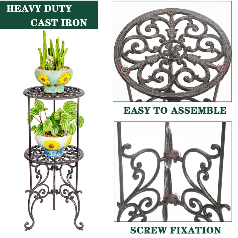 Sungmor Heavy Duty Cast Iron Potted Plant Stand,26-Inch 2 Tiers Metal Planter Rack,Decorative Flower Pot Holder,Vintage & Rustic Style Indoor Outdoor Garden Pots Container Supports - Image 5